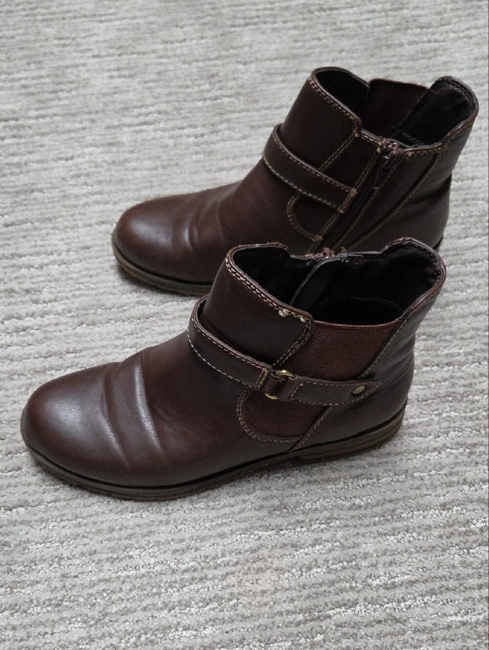 Naturalizer Dark Brown Ankle Booties with Strap and Side Zip